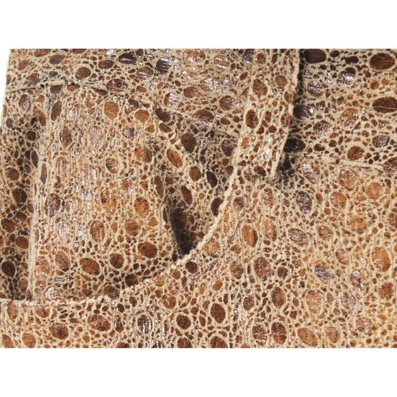 PAULA BORGES Brown & Tan Reptile Embossed Straight Leg High Waist Pants Size 8 - Picture 3 of 4